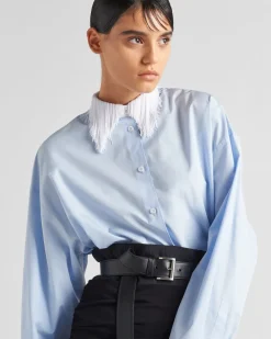 Mujer Prada CAMISAS Y TOPS^Camisa De Popelín Con Cuello De Flecos