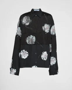 Mujer Prada CAMISAS Y TOPS^Camisa De Popelín Estampada Con Flecos