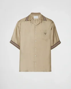 Hombre Prada CAMISAS^Camisa De Sarga De Seda De Manga Corta