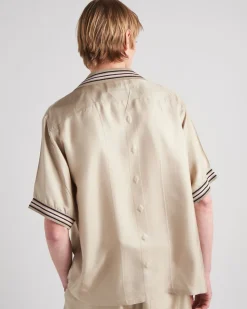 Hombre Prada CAMISAS^Camisa De Sarga De Seda De Manga Corta