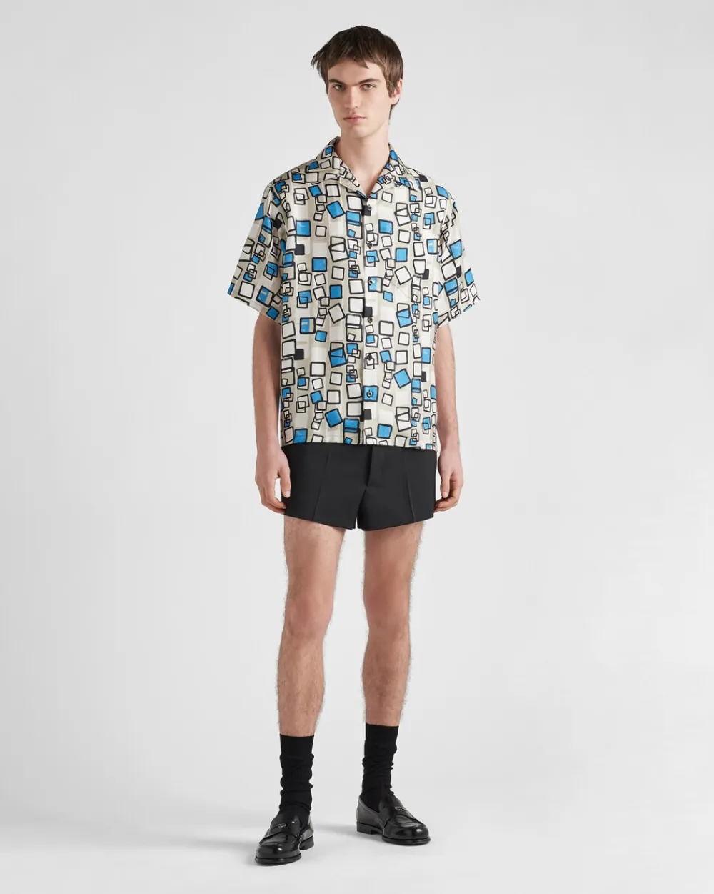 Hombre Prada CAMISAS^Camisa De Sarga De Seda De Manga Corta