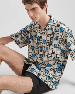 Hombre Prada CAMISAS^Camisa De Sarga De Seda De Manga Corta