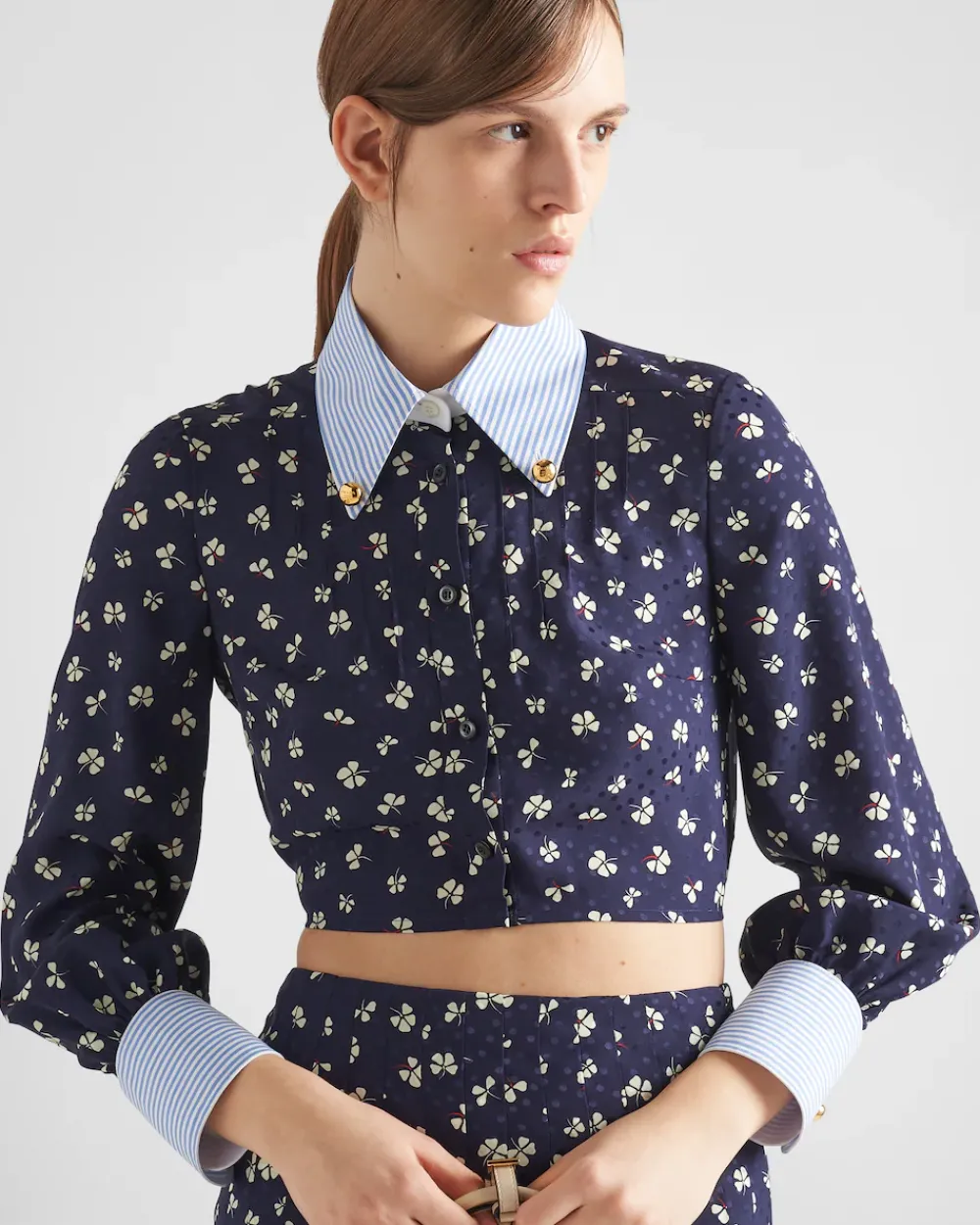 Mujer Prada CAMISAS Y TOPS^Camisa De Seda Con Estampado Jacquard