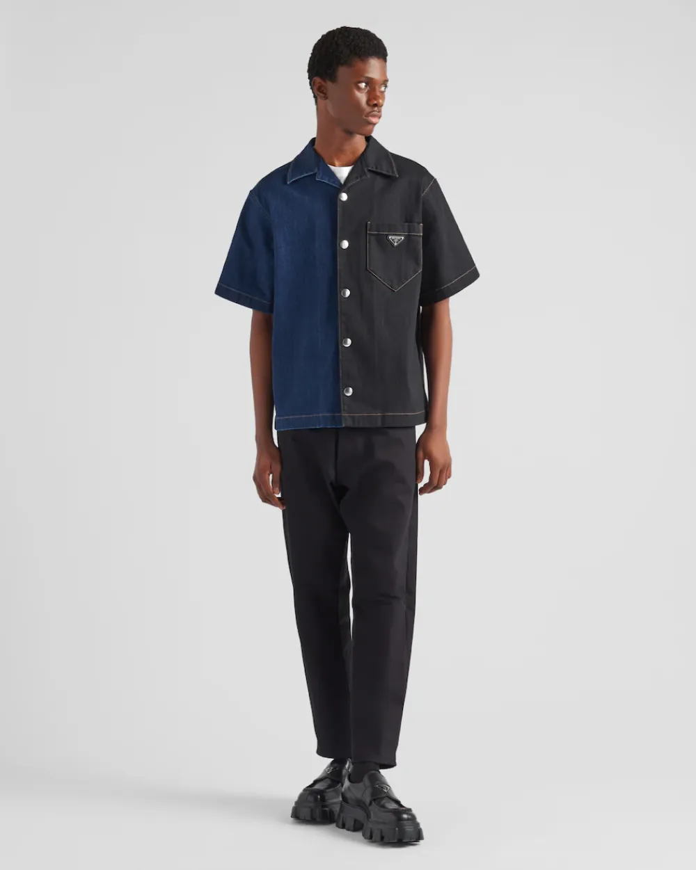 Hombre Prada CAMISAS^Camisa Double Match De Tejido Vaquero