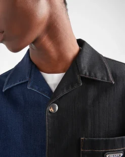 Hombre Prada CAMISAS^Camisa Double Match De Tejido Vaquero