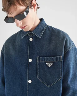 Hombre Prada TEJIDO VAQUERO^Camisa Vaquera Acolchada