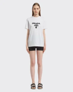 Mujer Prada CAMISETAS Y SUDADERAS^Camiseta Bordada De Interlock