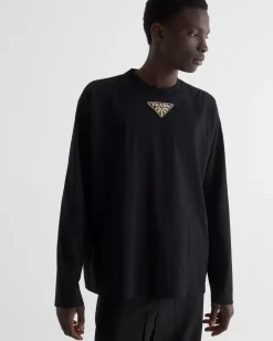 Hombre Prada CAMISETAS Y POLOS^Camiseta De Manga Larga De Punto Y Re-nylon