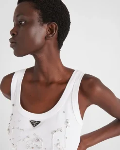 Mujer Prada CAMISETAS Y SUDADERAS^Camiseta De Punto Acanalado Con Bordado