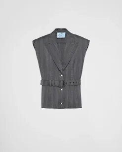 Mujer Prada CHAQUETAS Y ABRIGOS^Chaleco De Botonadura Simple De Lana Con Raya Diplomática