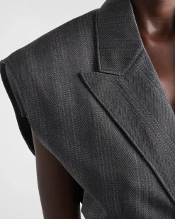 Mujer Prada CHAQUETAS Y ABRIGOS^Chaleco De Botonadura Simple De Lana Con Raya Diplomática