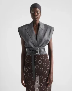 Mujer Prada CHAQUETAS Y ABRIGOS^Chaleco De Botonadura Simple De Lana Con Raya Diplomática