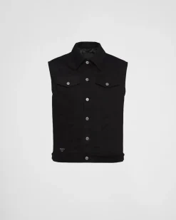 Hombre Prada TEJIDO VAQUERO^Chaleco De Bull Denim