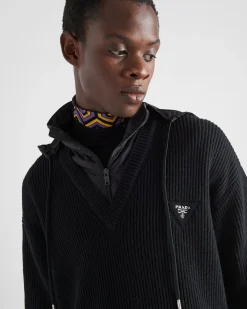 Hombre Prada TEJIDOS DE PUNTO^Chaqueta Con Capucha De Cachemir Y Re-nylon
