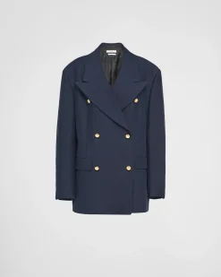 Mujer Prada CHAQUETAS Y ABRIGOS^Chaqueta De Botonadura Doble De Satén De Algodón