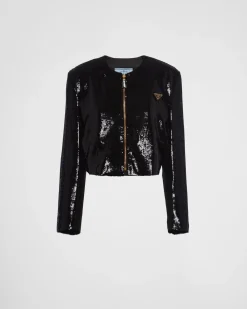 Mujer Prada CHAQUETAS Y ABRIGOS^Chaqueta De Botonadura Simple Con Lentejuelas
