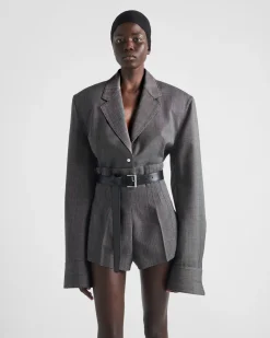 Mujer Prada CHAQUETAS Y ABRIGOS^Chaqueta De Botonadura Simple De Lana Con Raya Diplomática