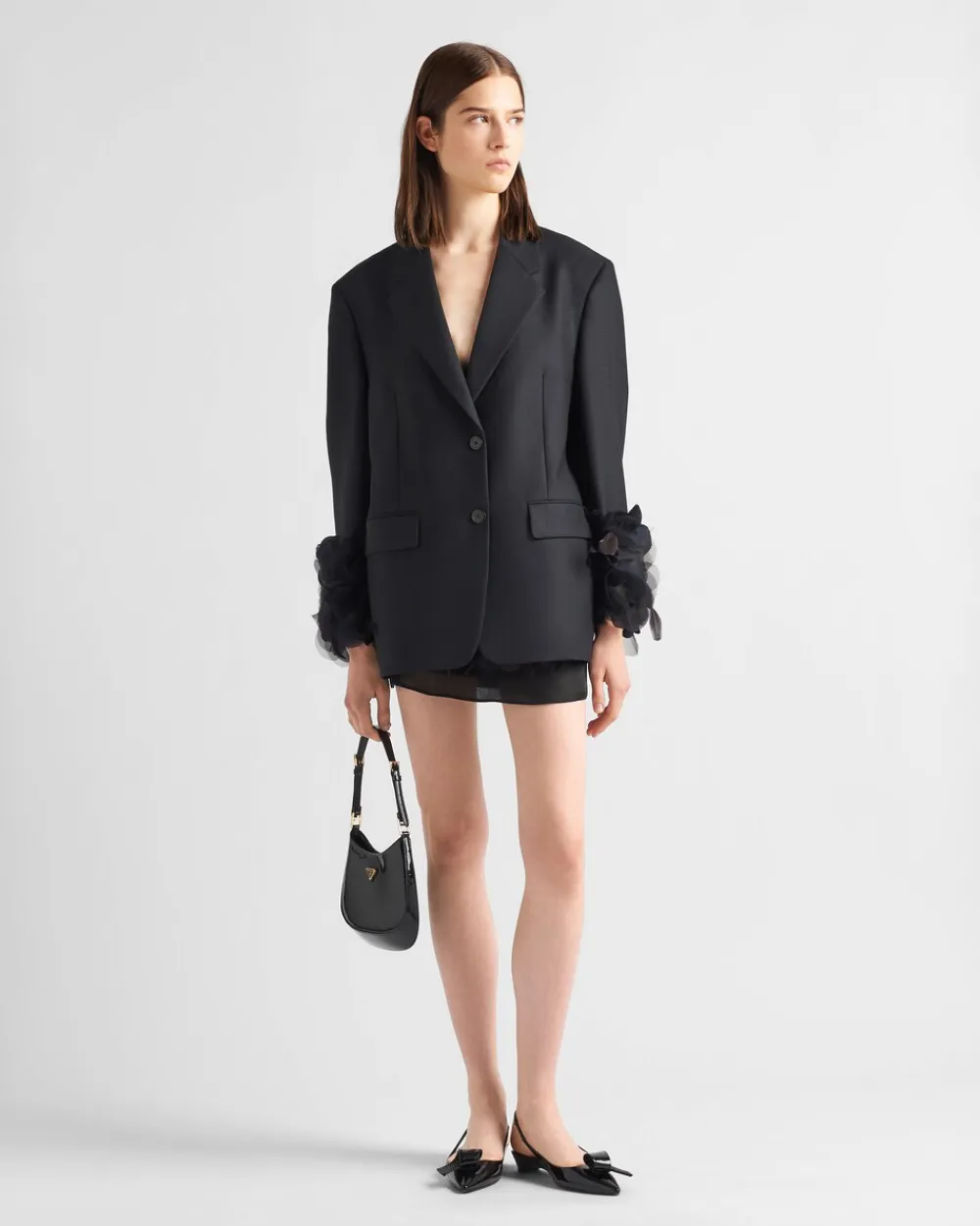 Mujer Prada CHAQUETAS Y ABRIGOS^Chaqueta De Lana De Botonadura Simple Con Detalle De Plumas