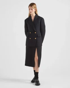 Mujer Prada CHAQUETAS Y ABRIGOS^Chaqueta De Tricotina Con Cruzado Doble
