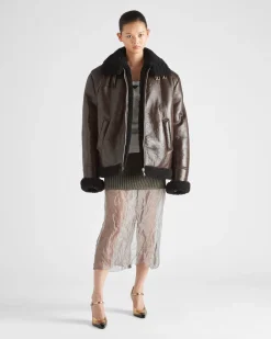 Mujer Prada ROPA DE PIEL^Chaqueta Holgada De Piel Vuelta