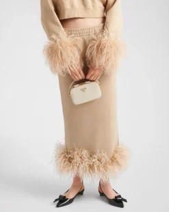 Mujer Prada CAMISETAS Y SUDADERAS|FALDAS^Falda De Felpa De Algodón Con Ribete De Plumas