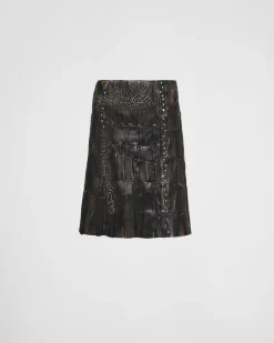 Mujer Prada ROPA DE PIEL^Falda De Patchwork De Napa