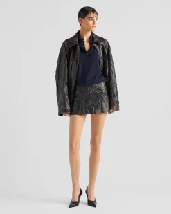 Mujer Prada ROPA DE PIEL^Falda De Patchwork De Napa Con Tachuelas