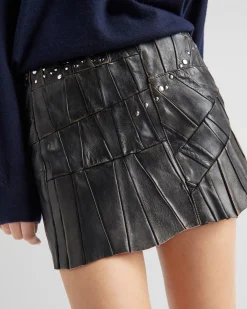 Mujer Prada ROPA DE PIEL^Falda De Patchwork De Napa Con Tachuelas
