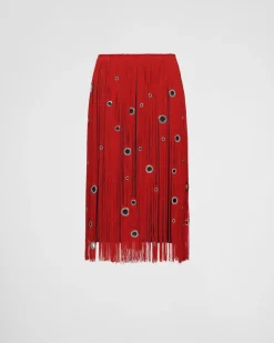 Mujer Prada FALDAS^Falda Midi Con Flecos Y Adorno De Arandelas