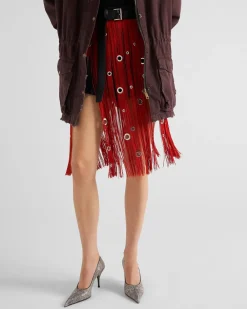 Mujer Prada FALDAS^Falda Midi Con Flecos Y Adorno De Arandelas