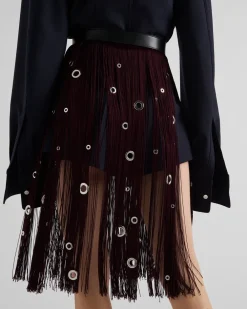 Mujer Prada FALDAS^Falda Midi Con Flecos Y Adorno De Arandelas
