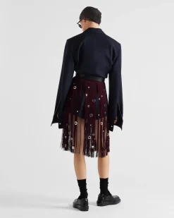 Mujer Prada FALDAS^Falda Midi Con Flecos Y Adorno De Arandelas
