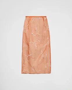 Mujer Prada FALDAS^Falda Midi De Organza Bordada