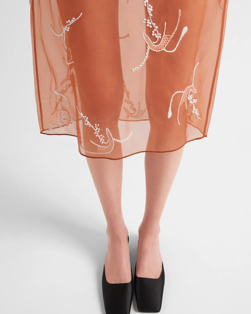 Mujer Prada FALDAS^Falda Midi De Organza Bordada