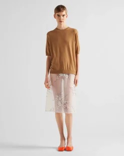 Mujer Prada FALDAS^Falda Midi De Organza Bordada