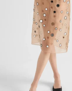 Mujer Prada FALDAS^Falda Midi De Organza Decorada Con Espejos