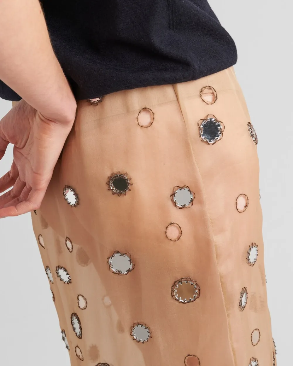 Mujer Prada FALDAS^Falda Midi De Organza Decorada Con Espejos