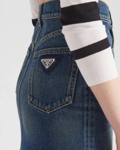 Mujer Prada TEJIDO VAQUERO^Falda Midi De Tejido Vaquero