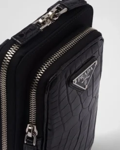 Hombre Prada ACCESORIOS TECNOLÓGICOS Y LLAVEROS^Funda Para Smartphone De Re-nylon Y Piel De Cocodrilo