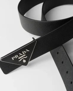 Hombre Prada CINTURONES PERSONALIZADOS^Hebilla De Cinturón De Piel Saffiano