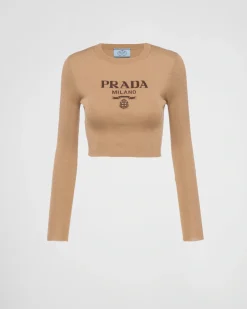 Mujer Prada TEJIDOS DE PUNTO^Jersey Corto De Seda Con Logo