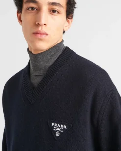 Hombre Prada TEJIDOS DE PUNTO^Jersey De Cachemir Con Cuello De Pico