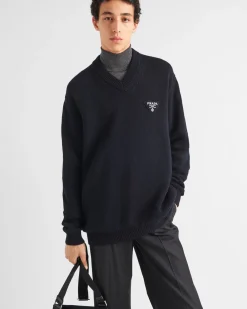 Hombre Prada TEJIDOS DE PUNTO^Jersey De Cachemir Con Cuello De Pico