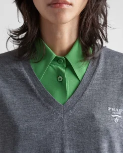 Mujer Prada TEJIDOS DE PUNTO^Jersey De Cachemir Con Cuello De Pico