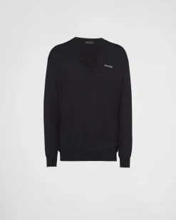Hombre Prada TEJIDOS DE PUNTO^Jersey De Cachemir Con Cuello En Pico