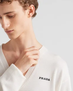 Hombre Prada TEJIDOS DE PUNTO^Jersey De Cachemir Con Cuello En Pico