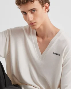 Hombre Prada TEJIDOS DE PUNTO^Jersey De Cachemir Con Cuello En Pico