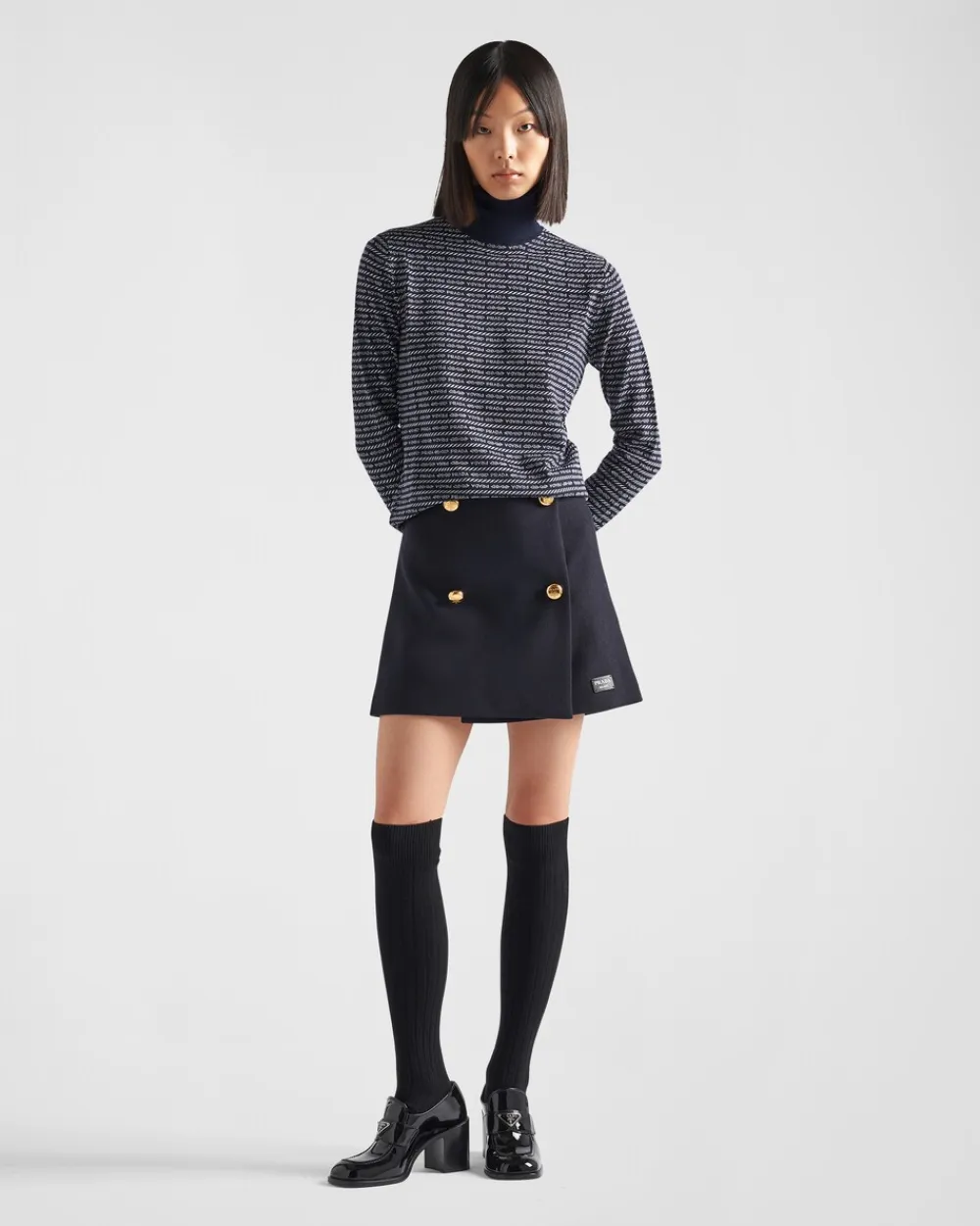 Mujer Prada TEJIDOS DE PUNTO^Jersey De Cuello Alto De Lana Superfina Con Logo De Intarsia