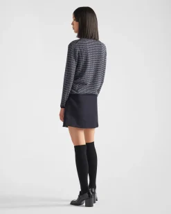 Mujer Prada TEJIDOS DE PUNTO^Jersey De Cuello Alto De Lana Superfina Con Logo De Intarsia