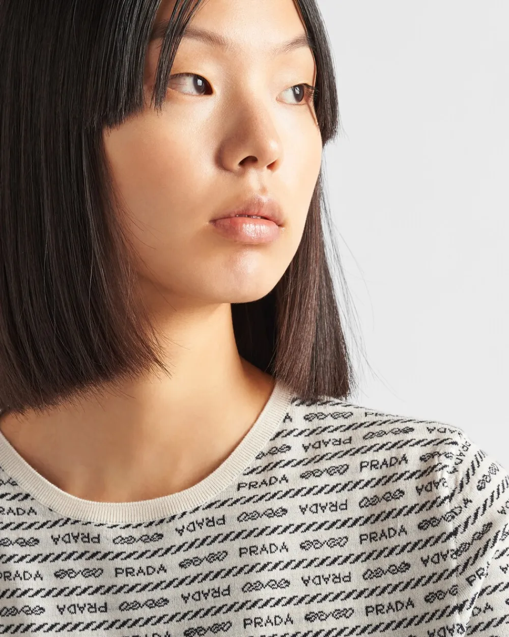 Mujer Prada TEJIDOS DE PUNTO^Jersey De Lana Superfina Con Logo De Intarsia